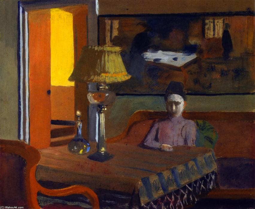 Woman In A Purple Dress Next To A Lamp — Félix Vallotton