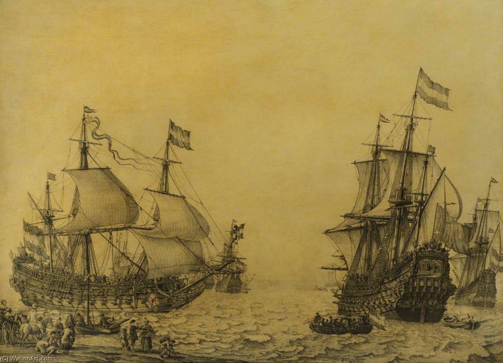 The Dutch Ship 'oosterwijk' Under Sail Near The Shore, In Two Positions — Willem Van De Velde Der Ältere