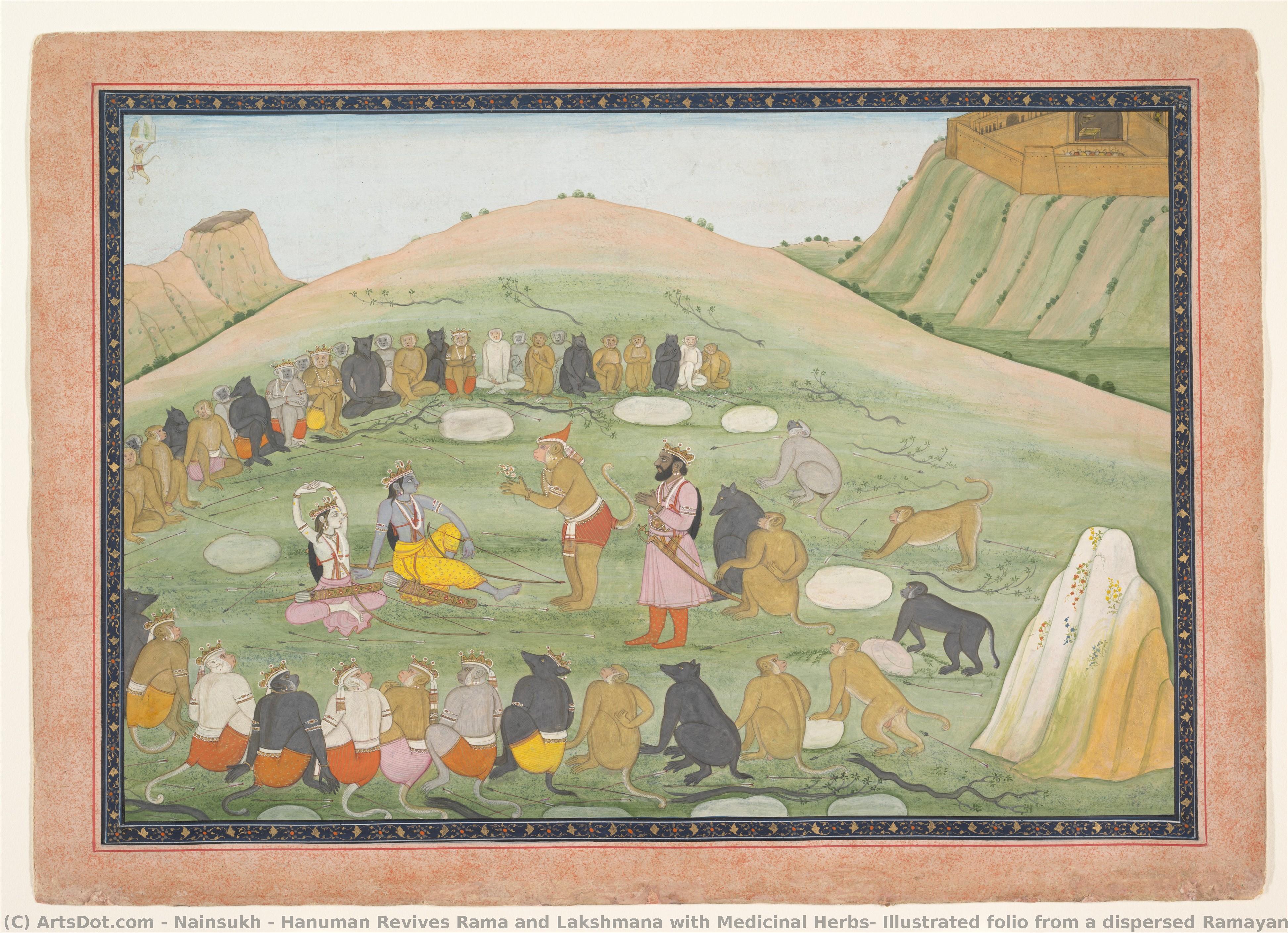 Hanuman Revives Rama And Lakshmana With Medicinal Herbs: Illustrated Folio From A Dispersed Ramayana Series — ナンシク (nanshiku)
