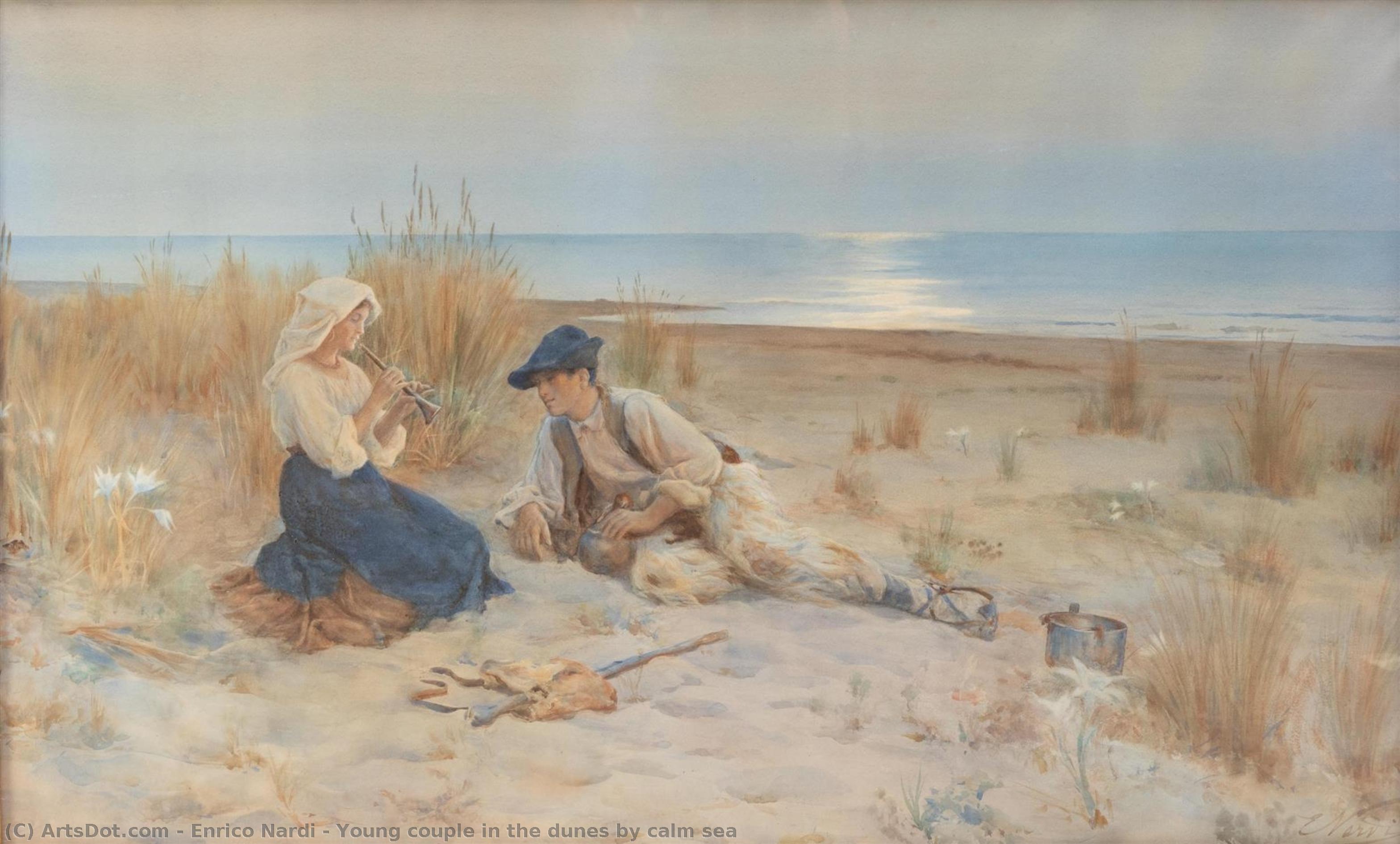 Young Couple In The Dunes By Calm Sea — Enrico Nardi