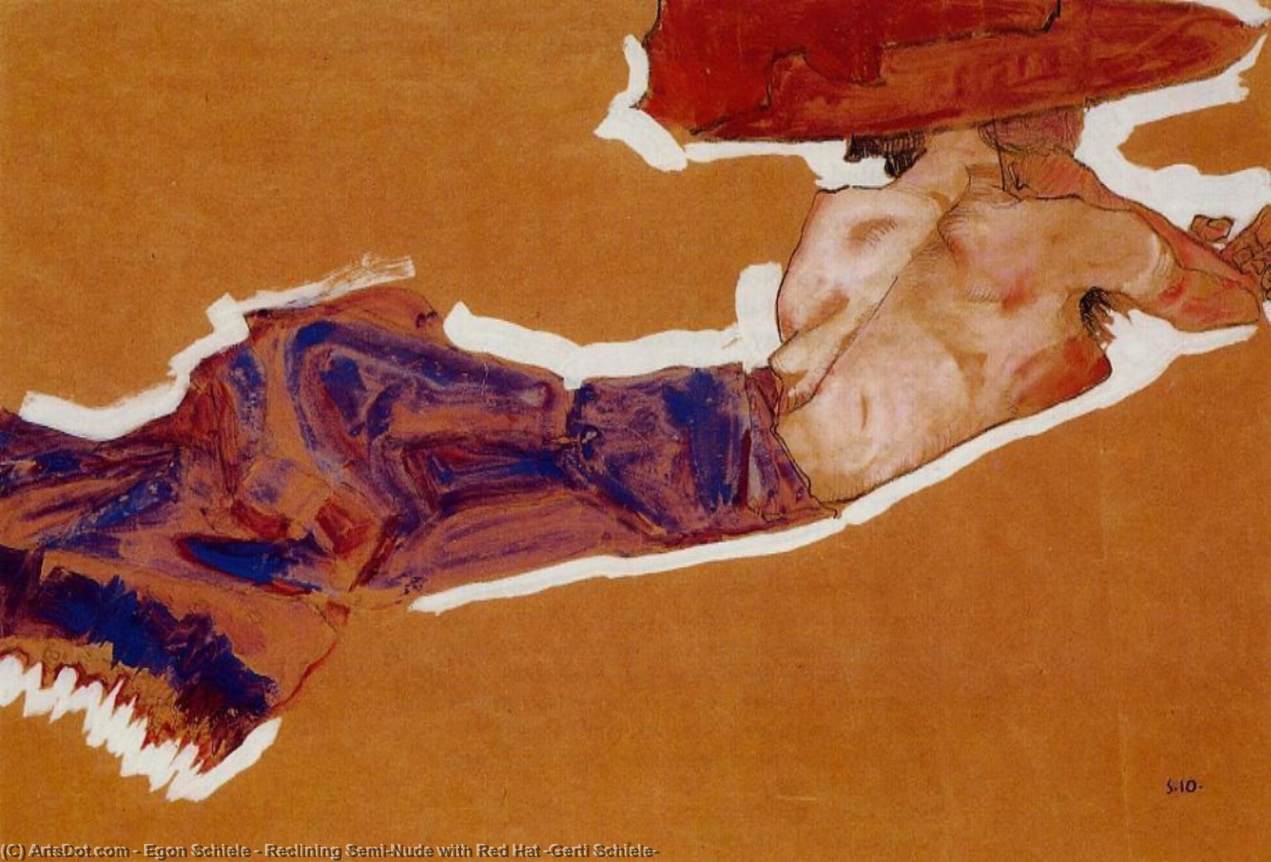 Reclining Semi-nude With Red Hat (gerti Schiele) — Егон Шиле