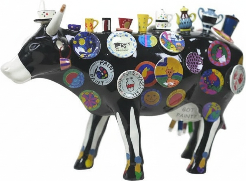 Colorful Painted Cow Sculpture - Resin Art Piece
