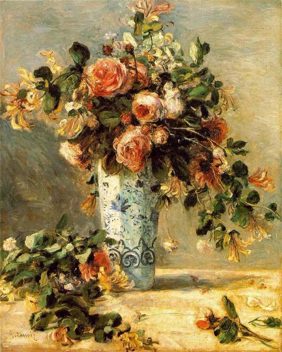 Rosen Und Jasmin In Einer Delftvase — Pierre-auguste Renoir