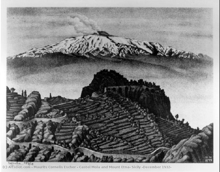 Castel Mola And Mount Etna, Sicily (december 1932) — Maurits Cornelis Escher