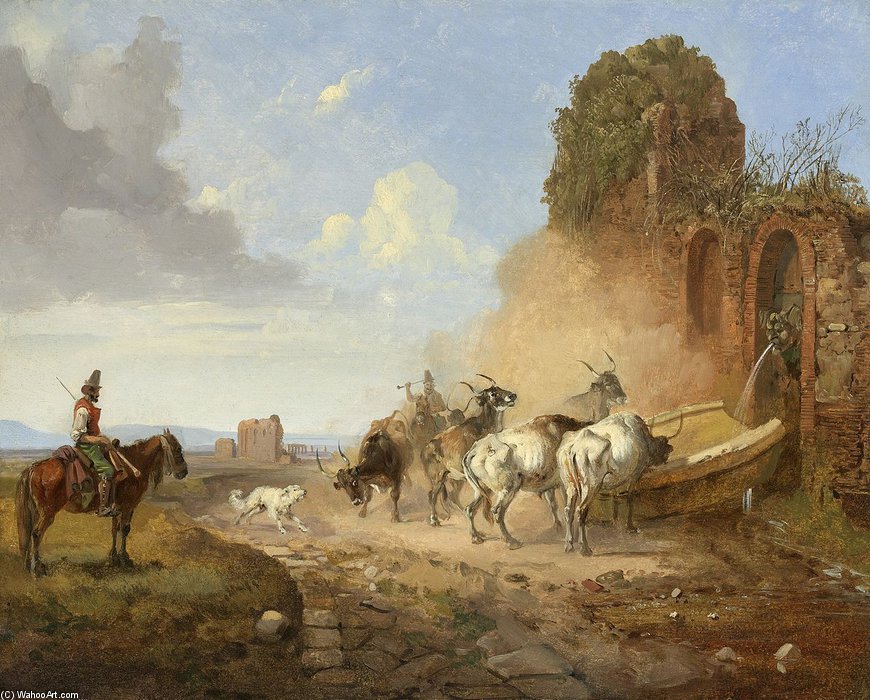 Cattle Watering At A Fountain On The Via Appia Antiqua — Heinrich Bürkel