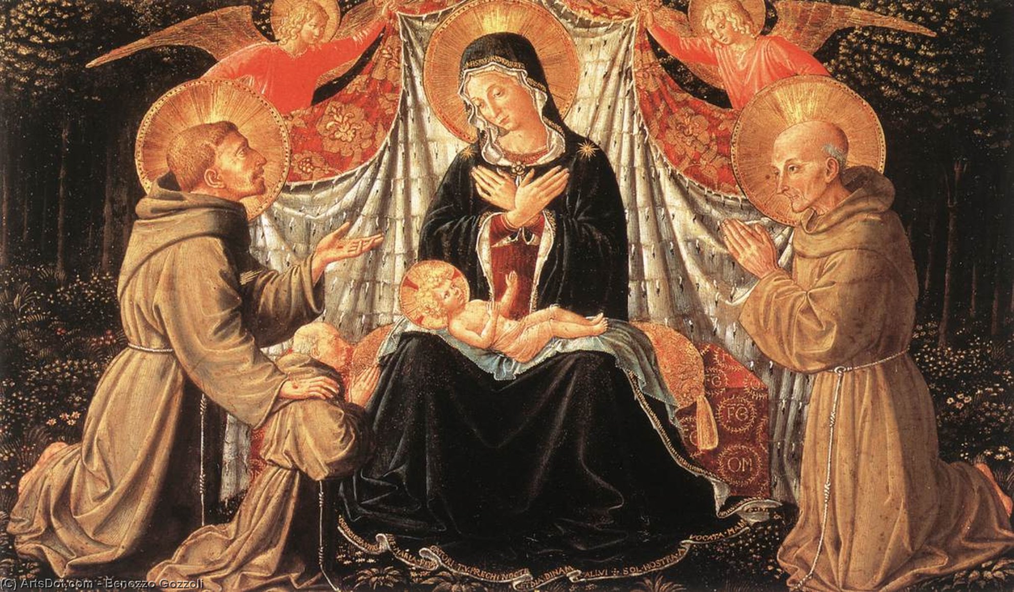 Madonna And Child With Sts Francis And Bernardine, And Fra Jacopo — Benozzo Gozzoli