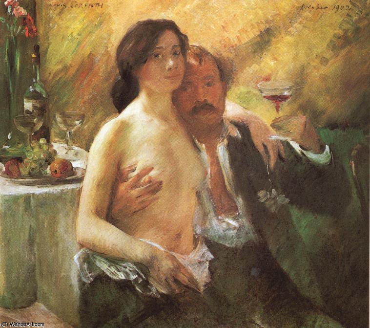 Self Portrait With His Wife And A Glass Of Champagne — Lovis Corinth