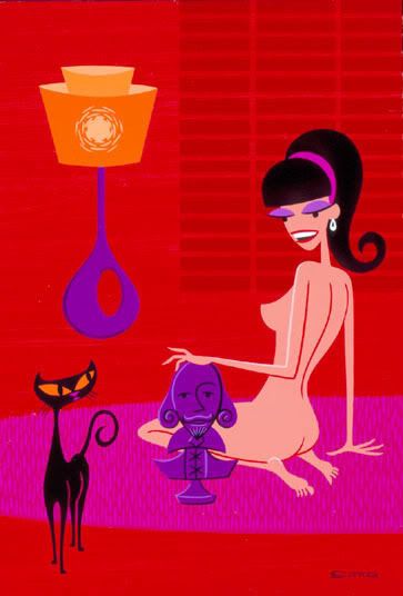 Girl Nude With Bust Of Shakespeare Red — Josh Agle (shag)