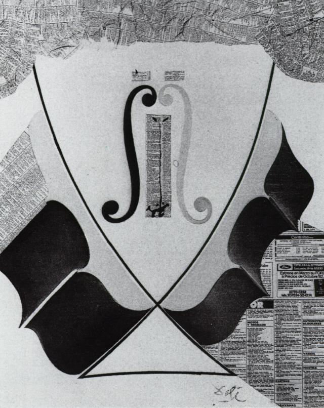 Título: Cabeza De Un Noble Español, Hecha Por El Modelo De Catástrofe A Partir De La Cola De Paloma Y Mitades De Un Violín, 1983 — Salvador Dalí
