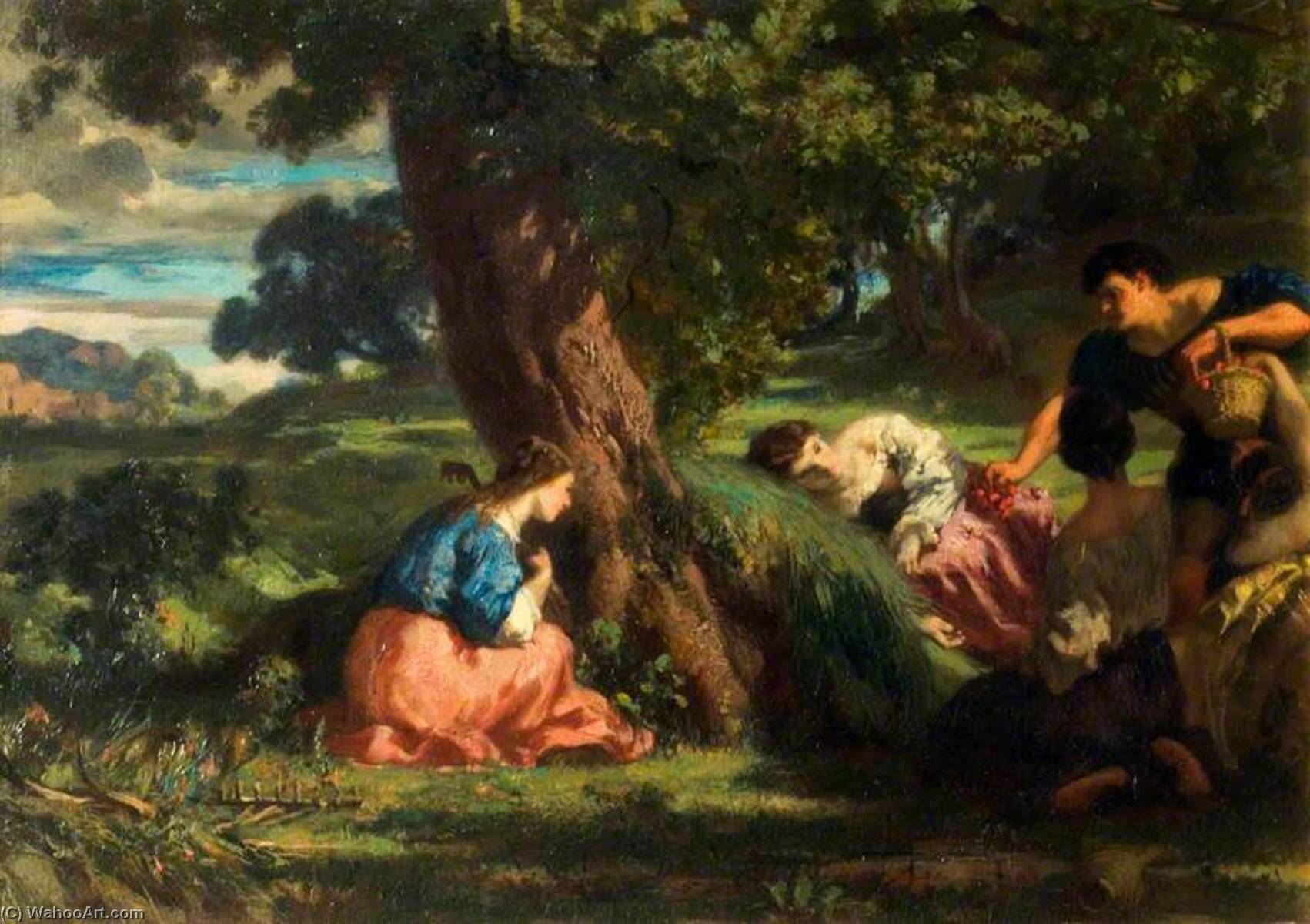 Cherries A Group Of Young Women In A Landscape, One Of Them Holding A Basket Of Cherries — Barthélemy Menn