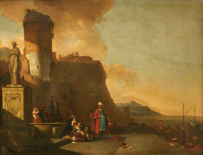 Capriccio Of A Fort By The Sea, With Orientals And An Antique Statue — Tomas Vik