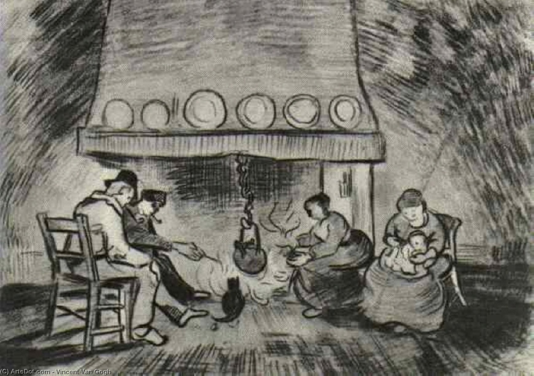 Interior Of A Farm With Figures At The Fireside — Vincent Willem Van Gogh