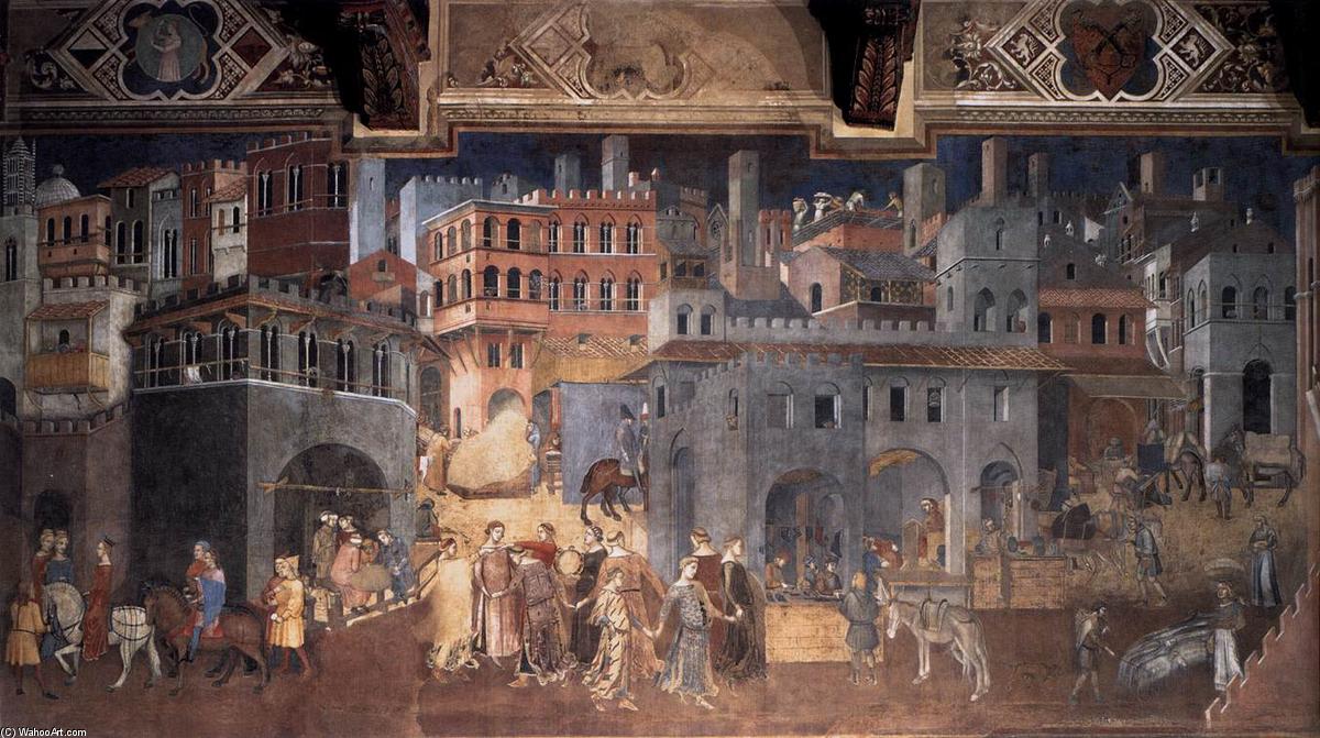Die Auswirkungen Einer Guten Regierung Auf Das Stadtleben (detail) — Ambrogio Lorenzetti