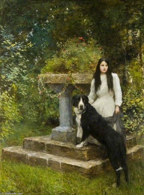 Gwenddydd, And Her Dog In A Garden — Sir Hubert Von Herkomer