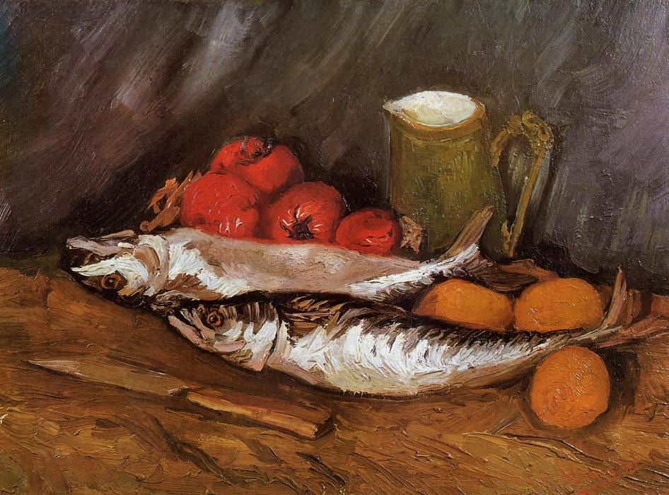 Still Life With Mackerels, Lemons And Tomatoes — Vincent Van Gog