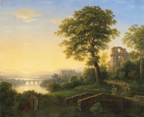 Arkadische Landschaft Mit Schloss, Ruine Und Brücken — Johann Nepomuk Schödlberger