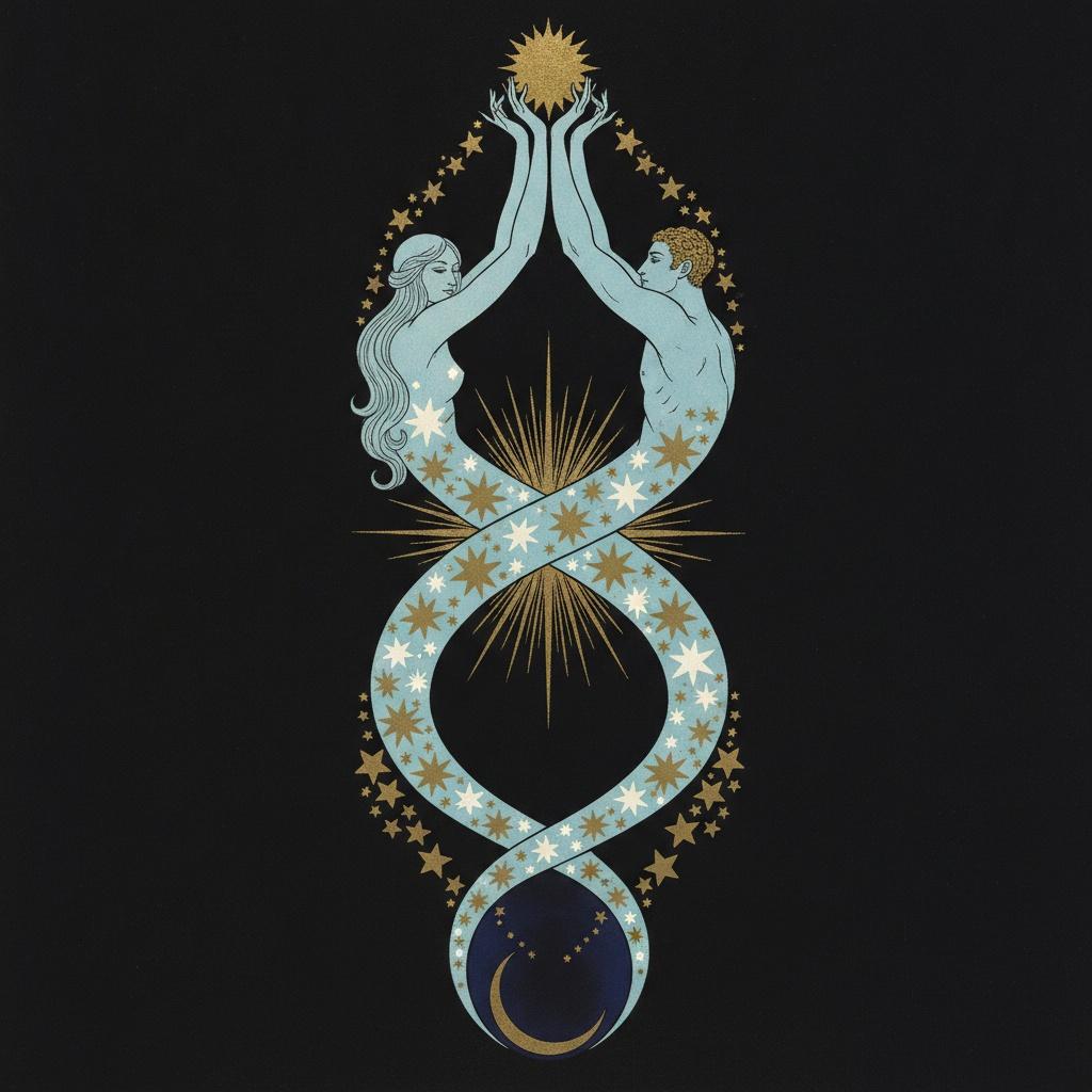 Hélice Celestial De Oro Y Siluetas Cerúleas — Valentin Laurent De Courcey