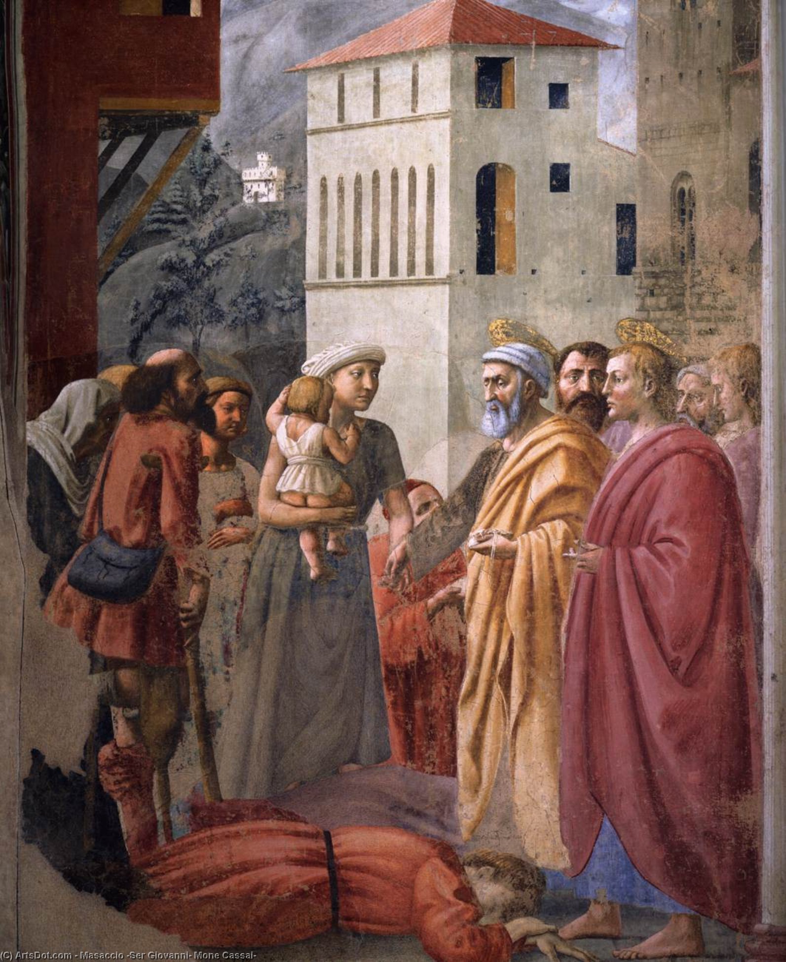 The Distribution Of Alms And The Death Of Ananias (detail) — Masaccio