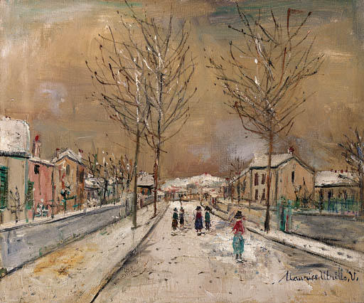 Village Street In The Snow In Sannois — Maurice Utrillo