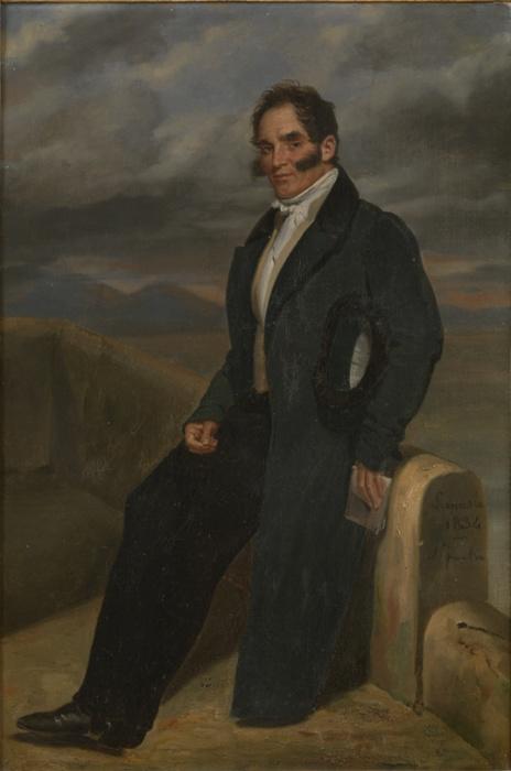 Portrait D'homme Devant Le Parapet De Pierre D'un Pont — Louis Nicolas Lemasle