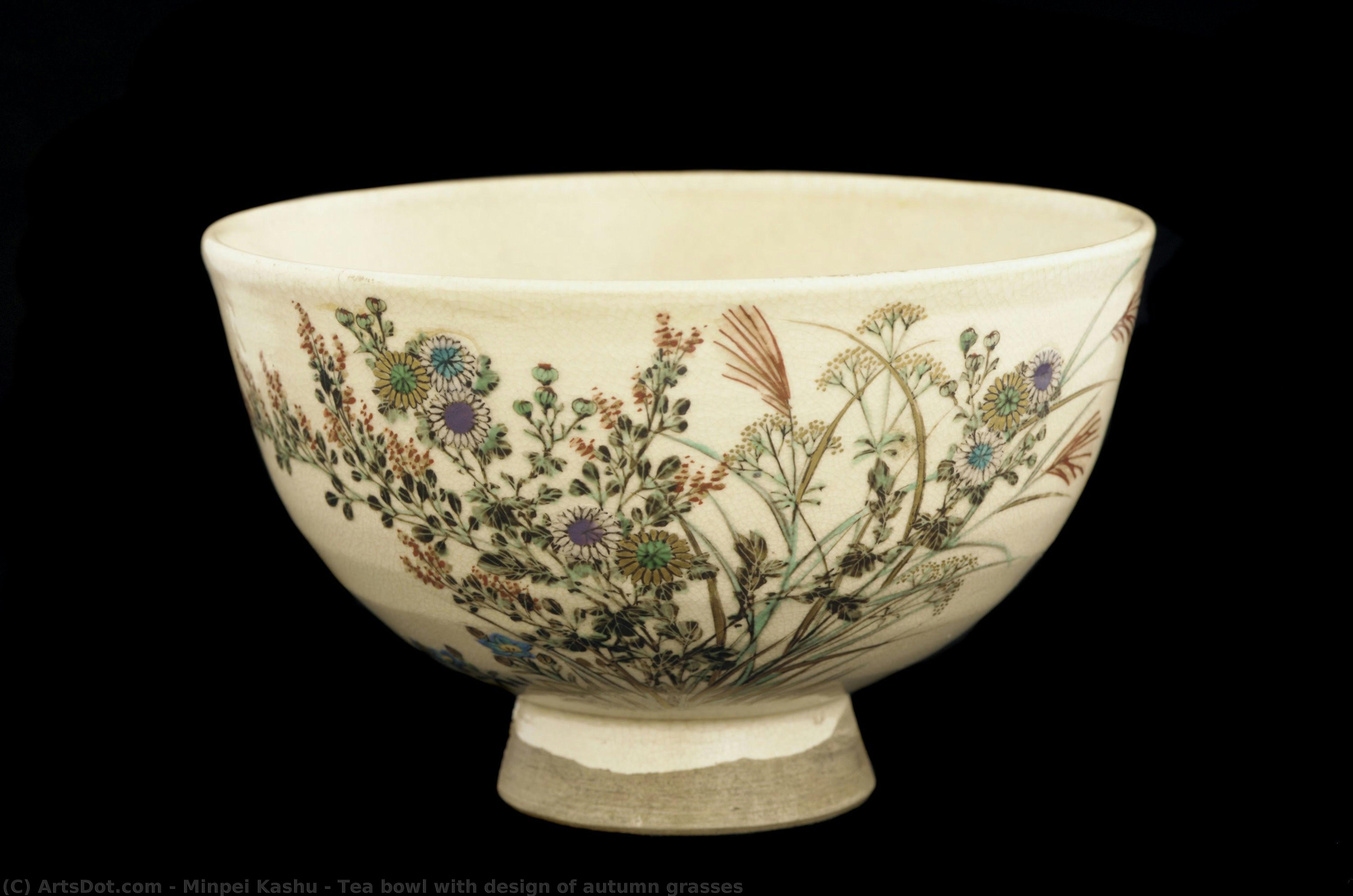 Tea Bowl With Design Of Autumn Grasses — Minpei Kashu