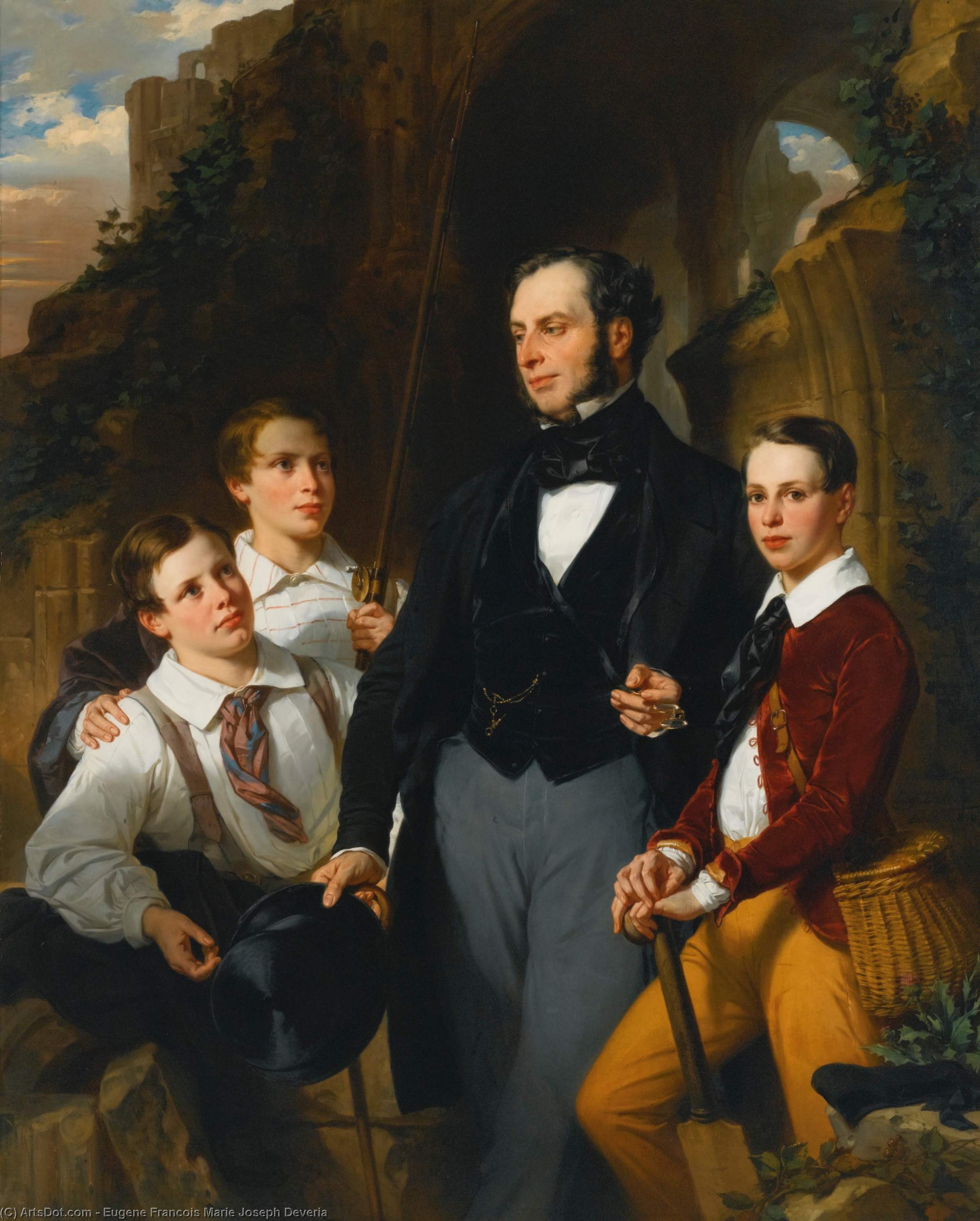 Portrait Of Laurence Davidson And His Three Sons — Eugene Francois Marie Joseph Deveria