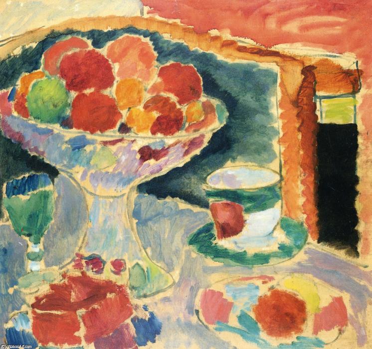 Still Life With Fruit Stand, Bohemian Glass And Empire Cup — Alexej Von Jawlensky
