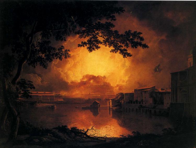 The Girandola, Or Grand Fire Work At The Castle Of St. Angelo In Rome — Joseph Wright Von Derby