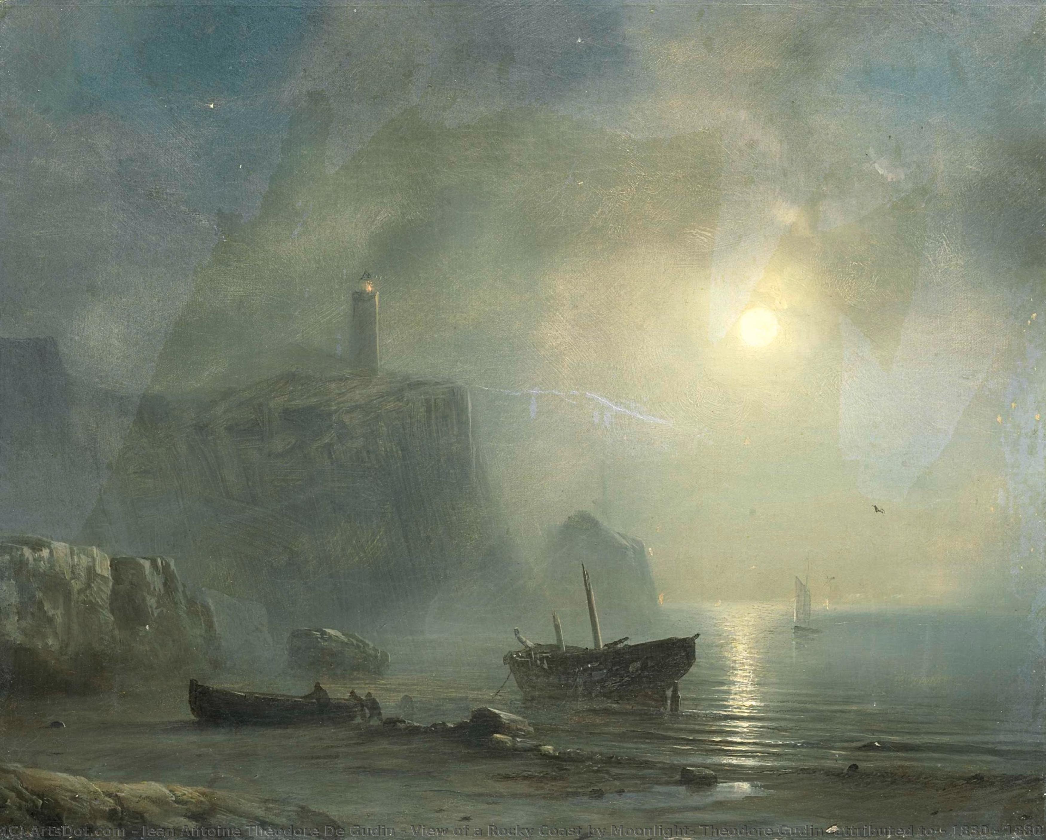 View Of A Rocky Coast By Moonlight, Théodore Gudin (attributed To), 1830 - 1880 — Jean Antoine Théodore Gudin