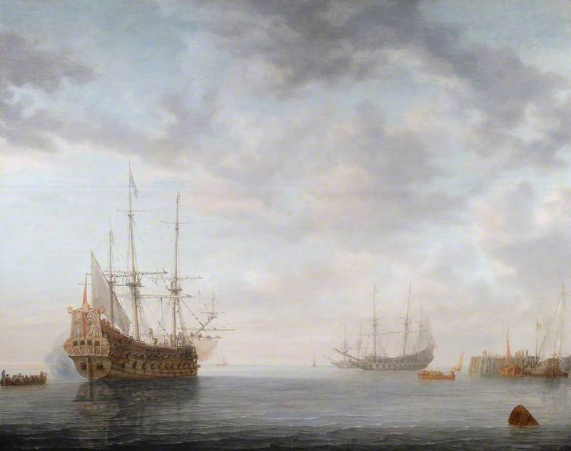 Dutch Men Of War At Anchor — Simon Jacobsz De Vlieger