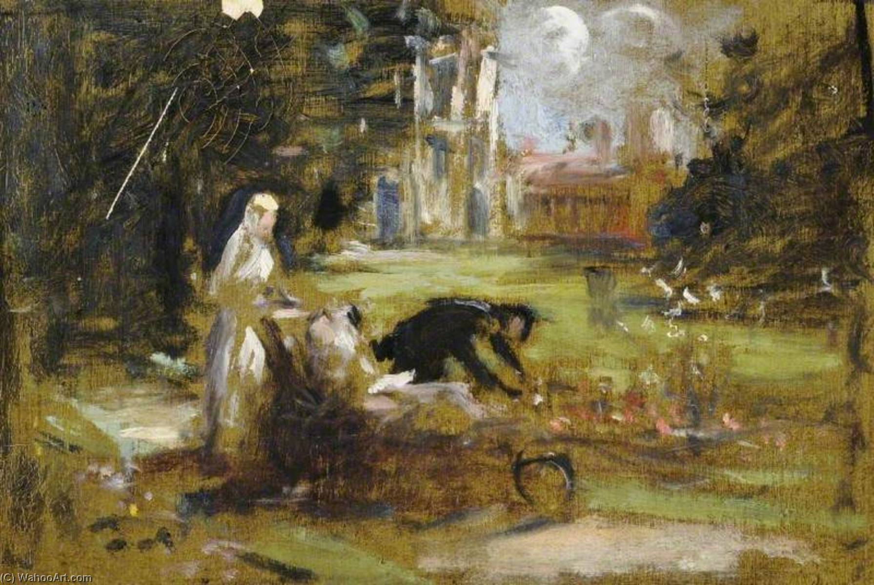 Study Of A Garden Scene With A Pram (detail) — Frederick William Elwell