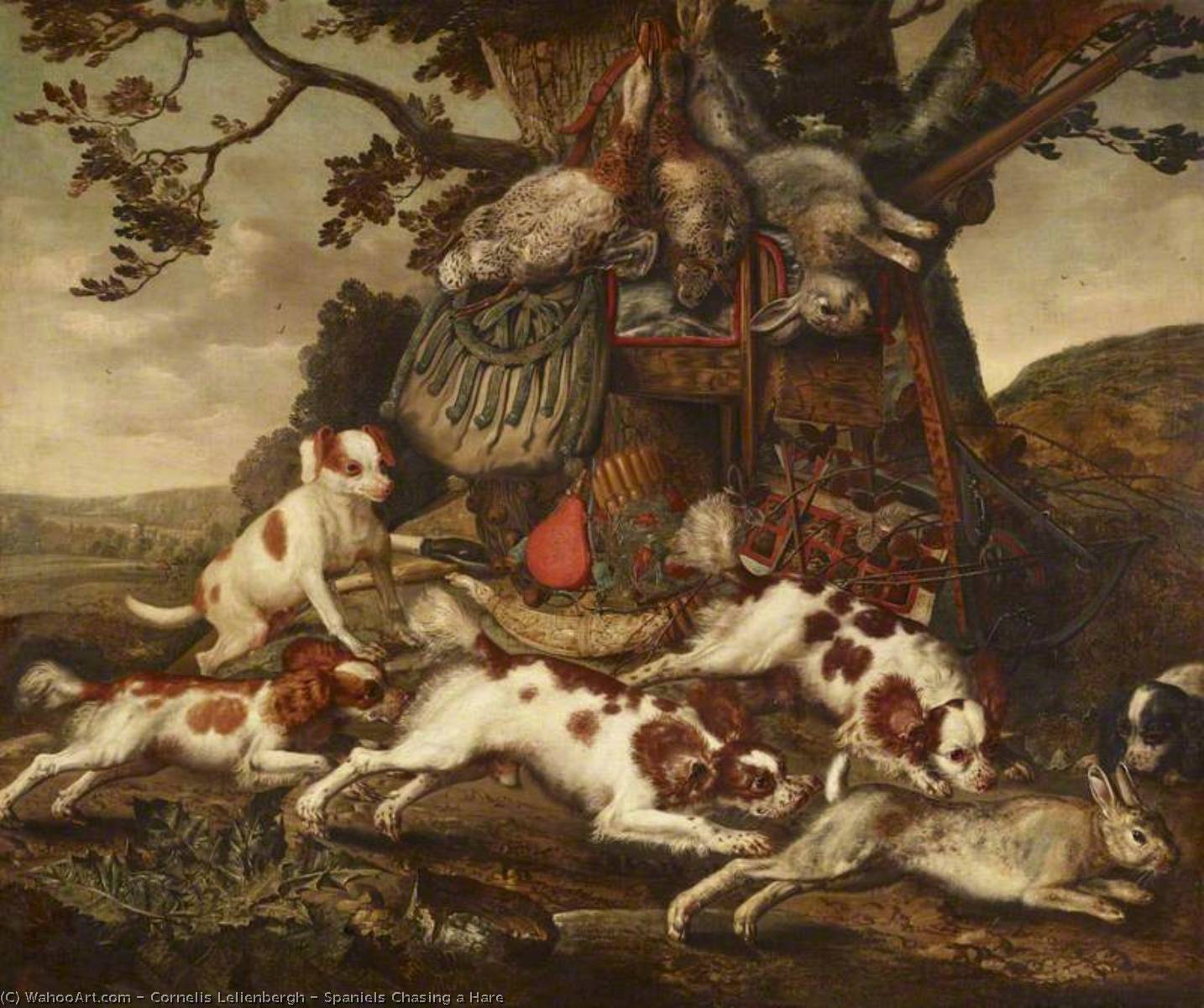 Spaniels Chasing A Hare — Cornelis Van Lelienbergh