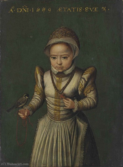 Portrait Of A Child In A White Embroidered Dress Holding A Great Tit. — Catharina Van Hemessen