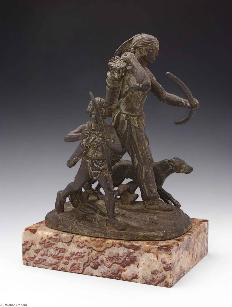 Indian Hunter With Boy And Dog — ポール・マンシップ
