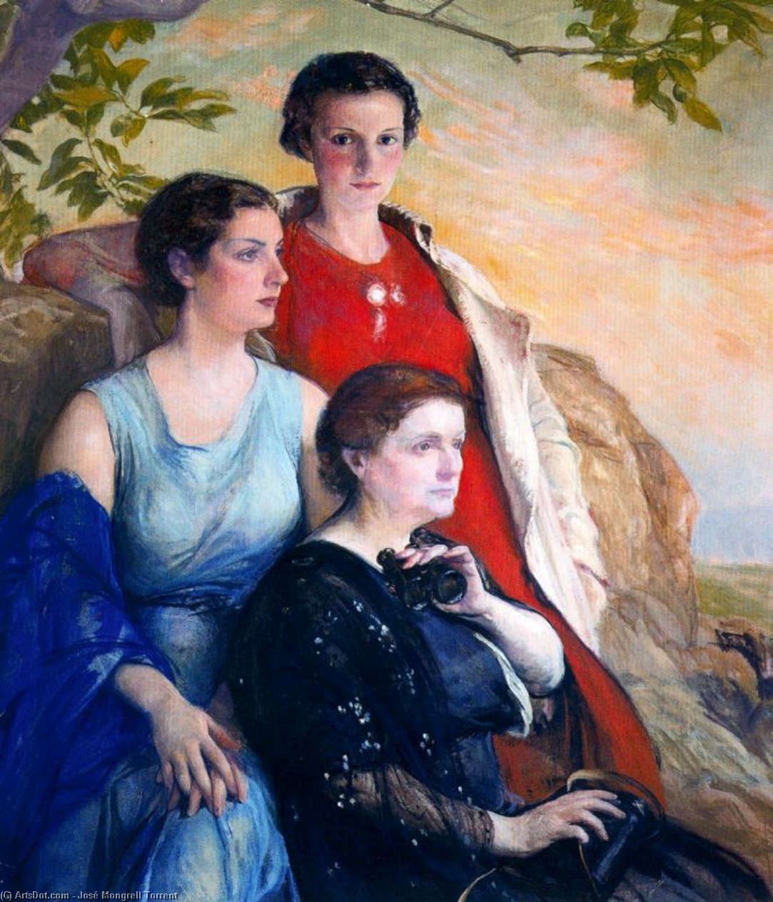 Retrato De La Mujer Del Artista Con Sus Hijas Carmen Y Josefina — José Mongrell Torrent