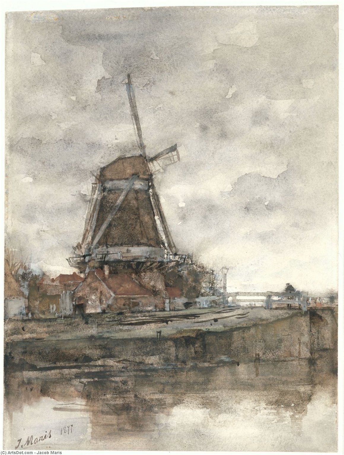 De Molen En De Brug Bij De Noord-west-buitensingel In Den Haag — Jacob Henricus Maris
