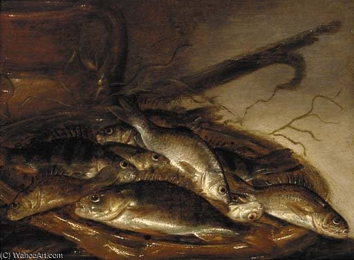 Pike And Perch On An Earthenware Dish — Pieter De Putter