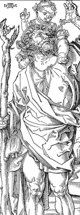 St. Christopher Carrying The Christ Child — Albrecht Dürer
