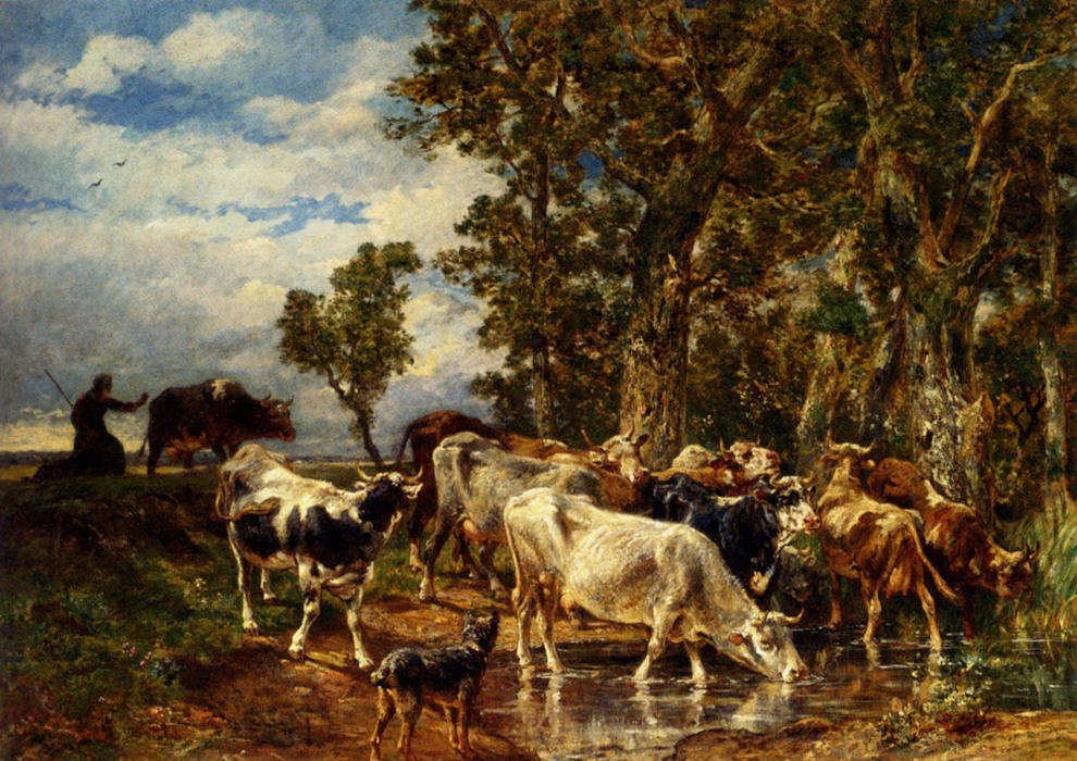 Troupeau De Vaches A L'abreuvoir — Charles-émile Jacque