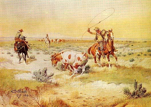 Lassoing A Longhorn, (painting) — Charles Marion Russell