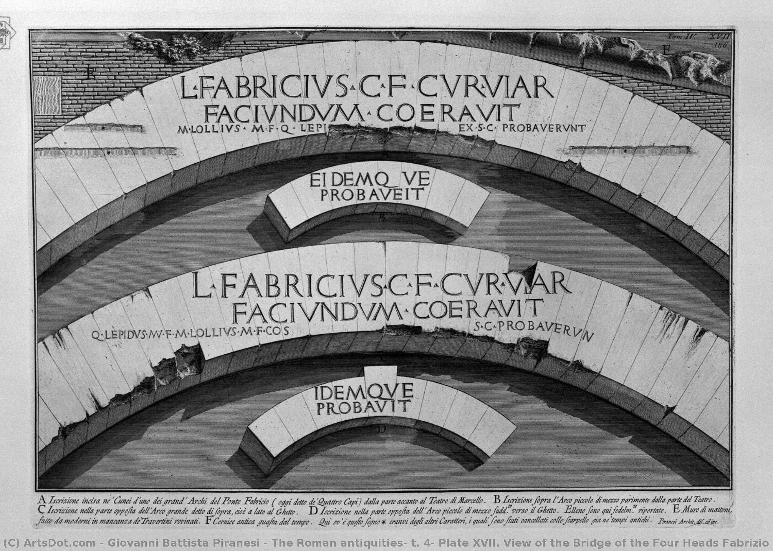 The Roman Antiquities, T. 4, Plate Xvii. View Of The Bridge Of The Four Heads Fabrizio Said Today. — Giovanni Battista Piranesi