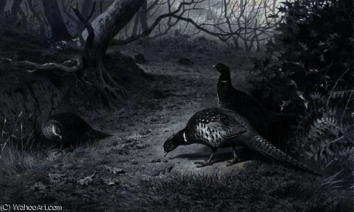 Pheasant On A Woodland Path, Late Autumn — Archibald Thorburn
