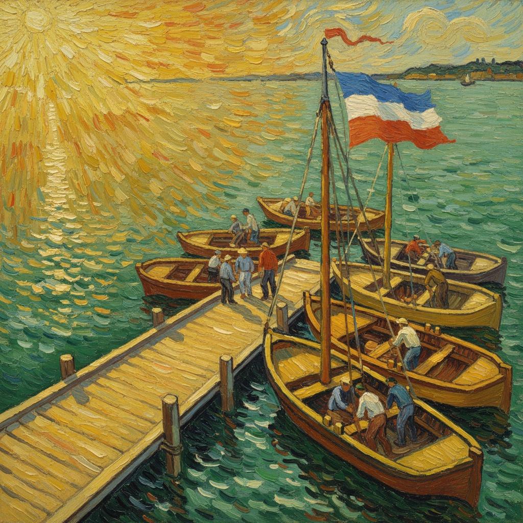 Golden Radiance Upon The Harbor Wharf: A Solitary Impression — Marc Duvallier