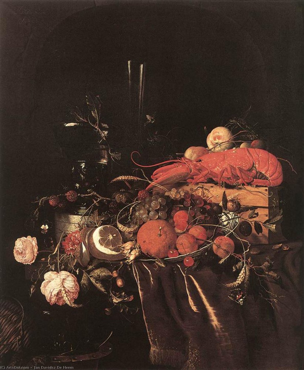 Still-life With Fruit, Flowers, Glasses And Lobster — Jan Davidszoon De Heem
