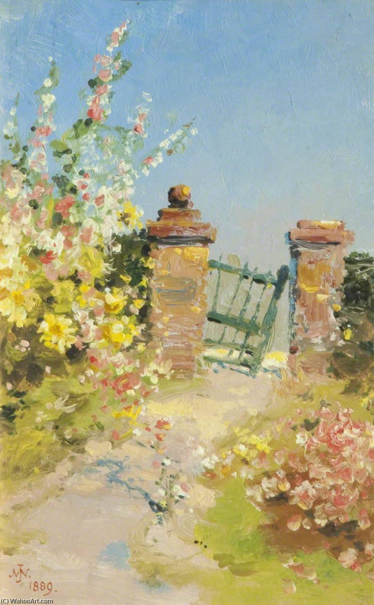 Garden Gate With Hollyhocks — Džon Miler Nikolson