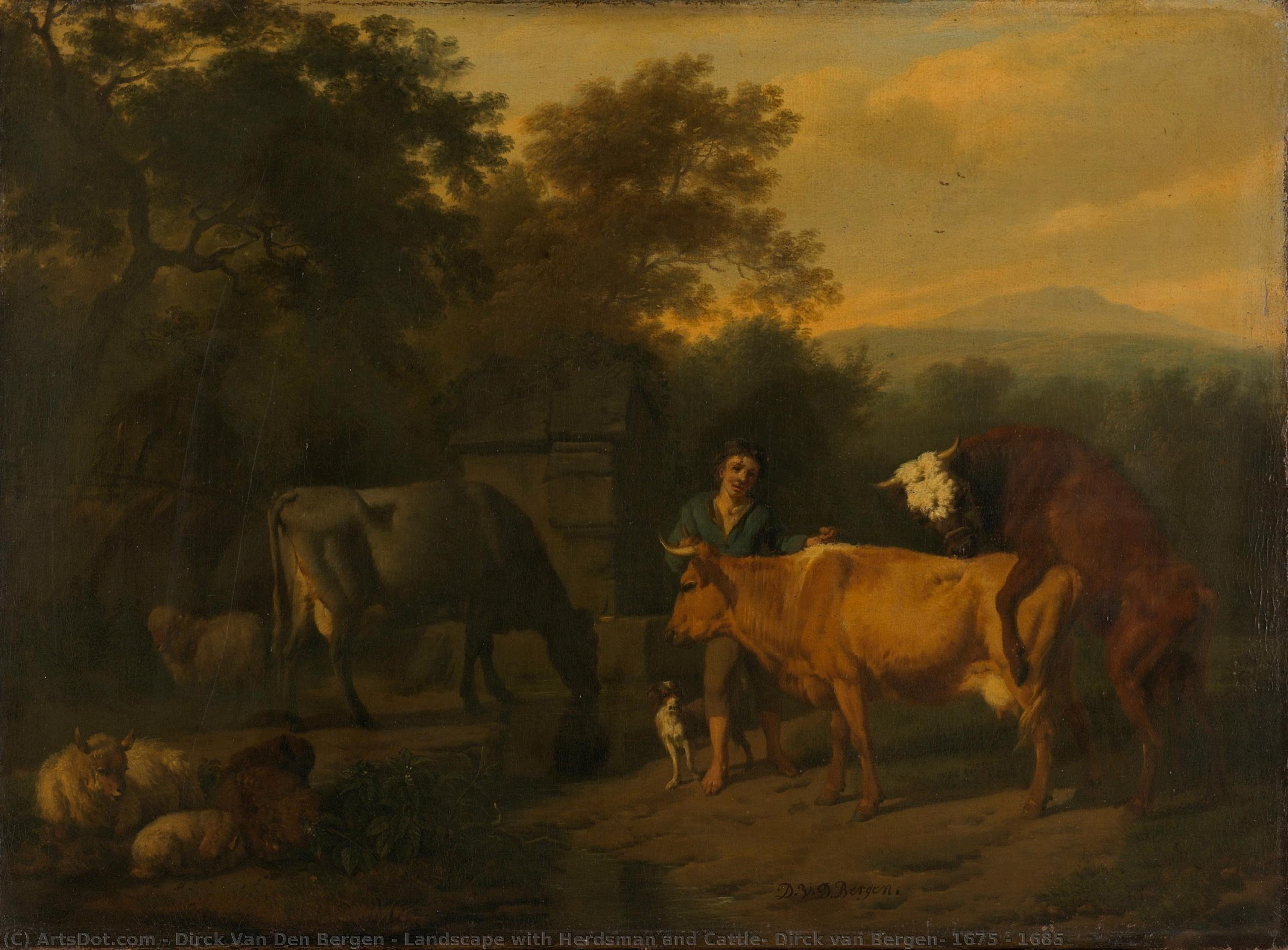 Landscape With Herdsman And Cattle, Dirck Van Bergen, 1675 - 1685 — Dirck Van Den Bergen