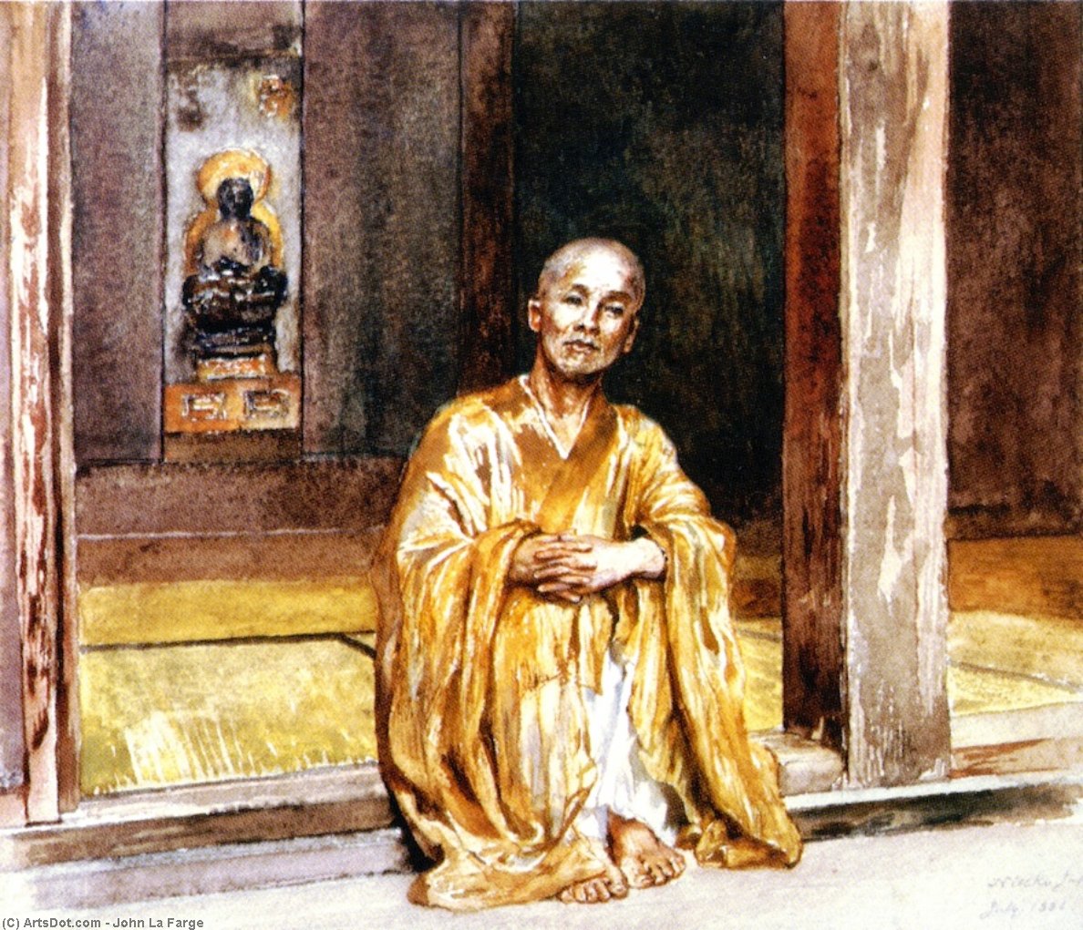 Our Landlord, The Buddhist Priest Zenshin San, At The Door Of The Clergy House, Iyemitsu Temple — John La Farge