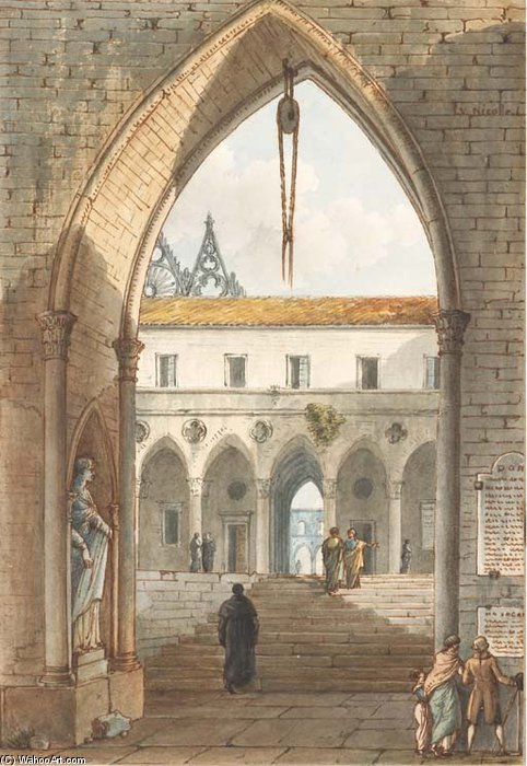 The Interior Of A Gothic Monastery Seen Through An Arch — Victor Jean Nicolle
