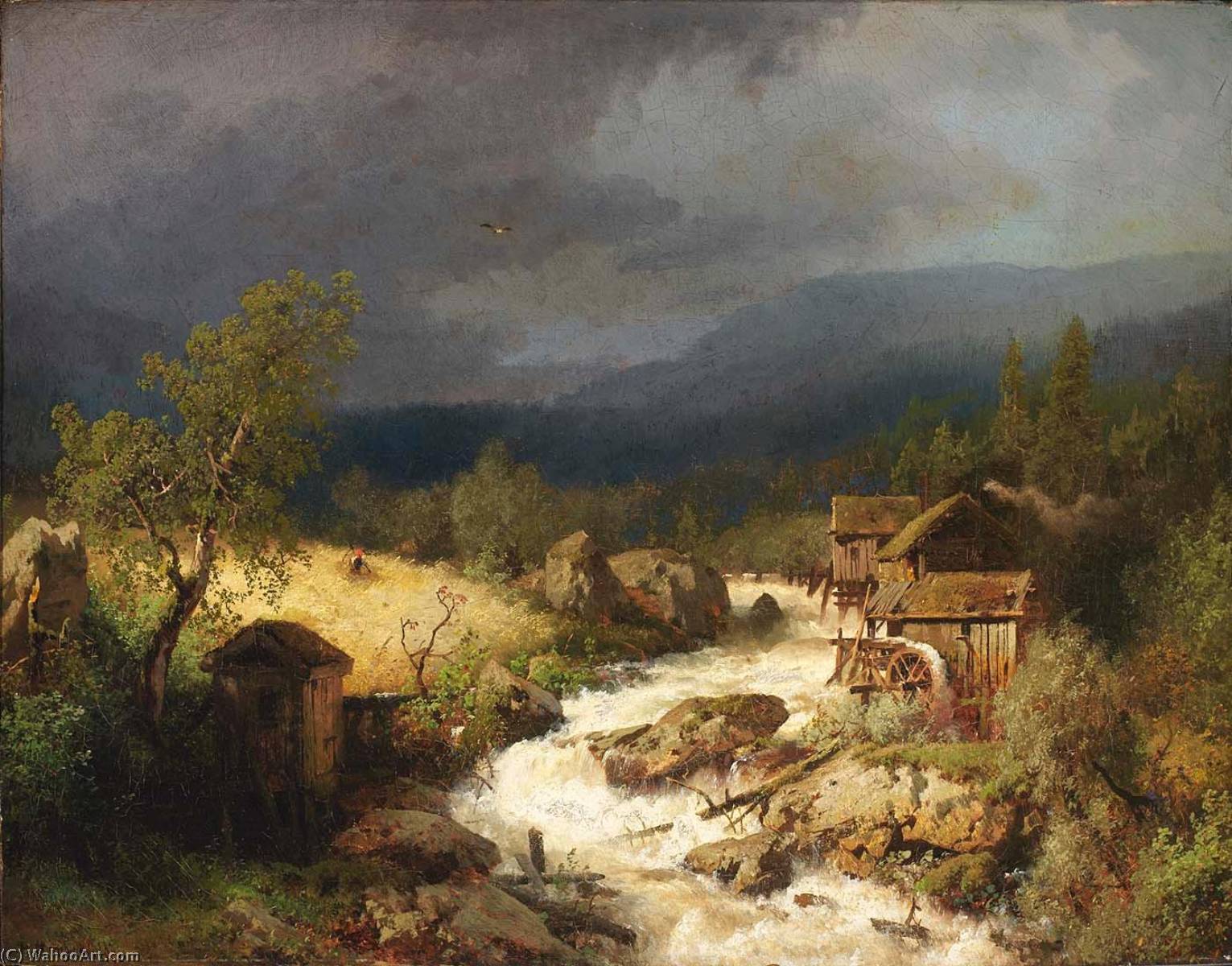 Mill On A Torrent — Hermann Herzog