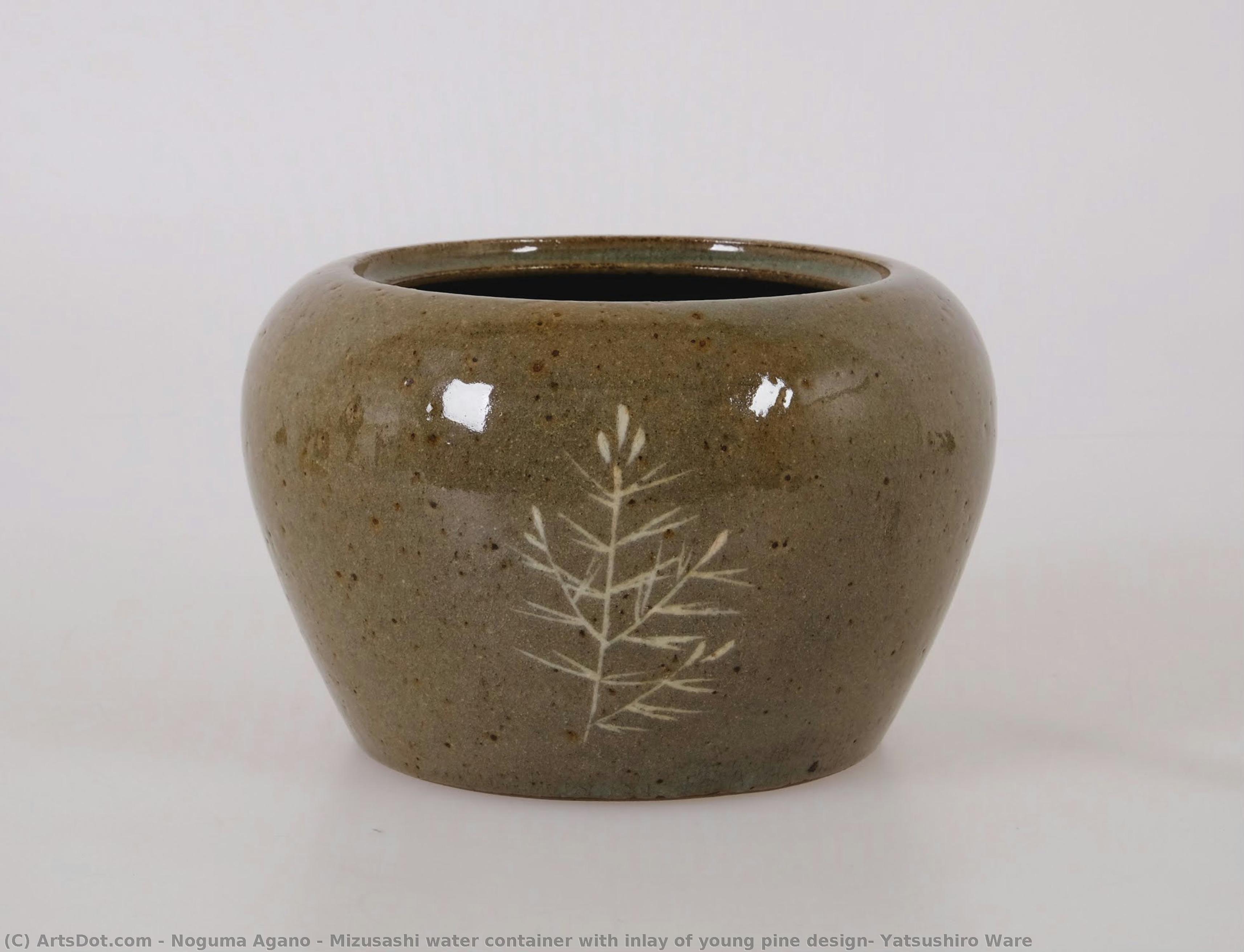 Mizusashi Water Container With Inlay Of Young Pine Design, Yatsushiro Ware — Noguma Agano